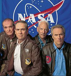 Movie still, James Garner, Tommy Lee Jones, Clint Eastwood And Donald Sutherland in Warner Bros. Pictures' high tech adventure, Space Cowboys., Festivale film review