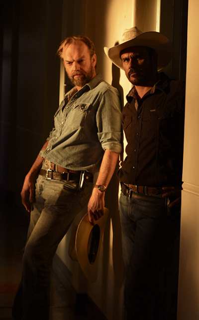 movie still, Mystery Road, Aaron Pederson and Hugo Weaving, Festivale film review; 400x641