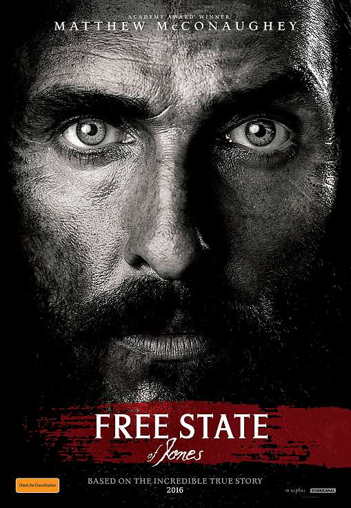 movie poster, Free State of Jones, Festivale film review page; 509x737