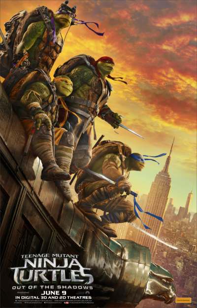 movie poster, Australia, Teenage Mutant Ninja Turtles Out of the Shadows, Festivale film review page; 400x625