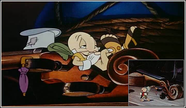 Jiminy Cricket's Violin scroll bed in Disney's 1940 PINOCCHIO ;720x416