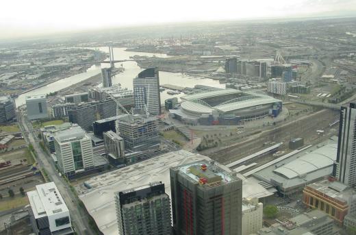 Melbourne Docklands and Etihad Stadium seen from Rialto Towers photograph (c) Ali Kayn 2009; 520x343