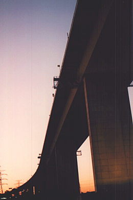 passing under the Westgate Bridge, Melbourne, Victoria, Australia