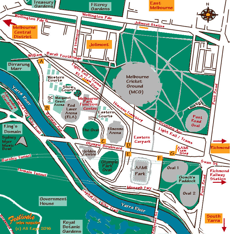 Map of Melbourne Park and Olympic Park and Yarra Park; 760x772