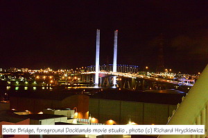 Melbourne's Bolte Bridge with Docklands movie studio in the foreground, photo (c) 2014 Richard Hryckiewicz; 300x200