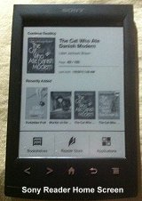 Sony Reader Home screen; 160x226