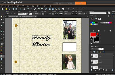 Corel PaintShop Pro creating a photo album cover scrapbooking; 400x262
