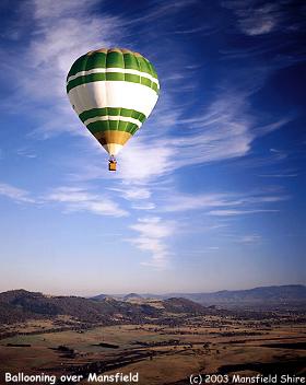 Ballooning over Mansfield; photo 2003 Mansfield Shire Council courtesy Tourism Victoria