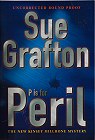 Book cover, P is for Peril, a Kinsey Millhone mystery by Sue Grafton, Festivale book reviews section