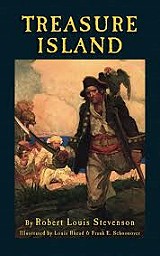 book cover, Treasure Island by Robert Louis Stevenson; 160x256