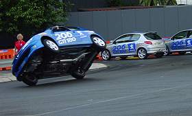 stunt driver Russ Swift at Melbourne Exhibition Centre, Victoria, Australia, 2005. Photograph by Richard Hryckiewicz