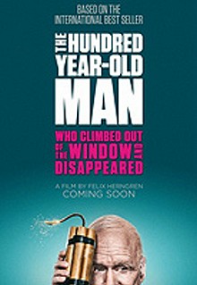 movie poster, the 100 year old man who climbed out of the window, Festivale film review; 220x319