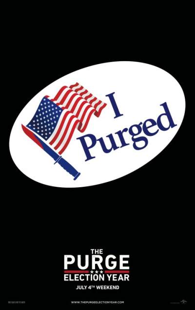 movie poster, The Purge 3 Election Year, Festivale film reviews page; 400x634