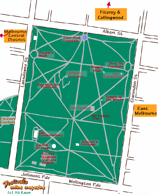 Map of Fitzroy Gardens, Melbourne, Victoria; 600x736