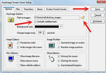 AnyImage screen saver setup; 350x241