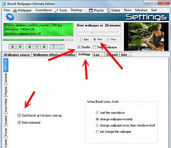 Bionix Wallpaper Changer setting dialog; 350x304